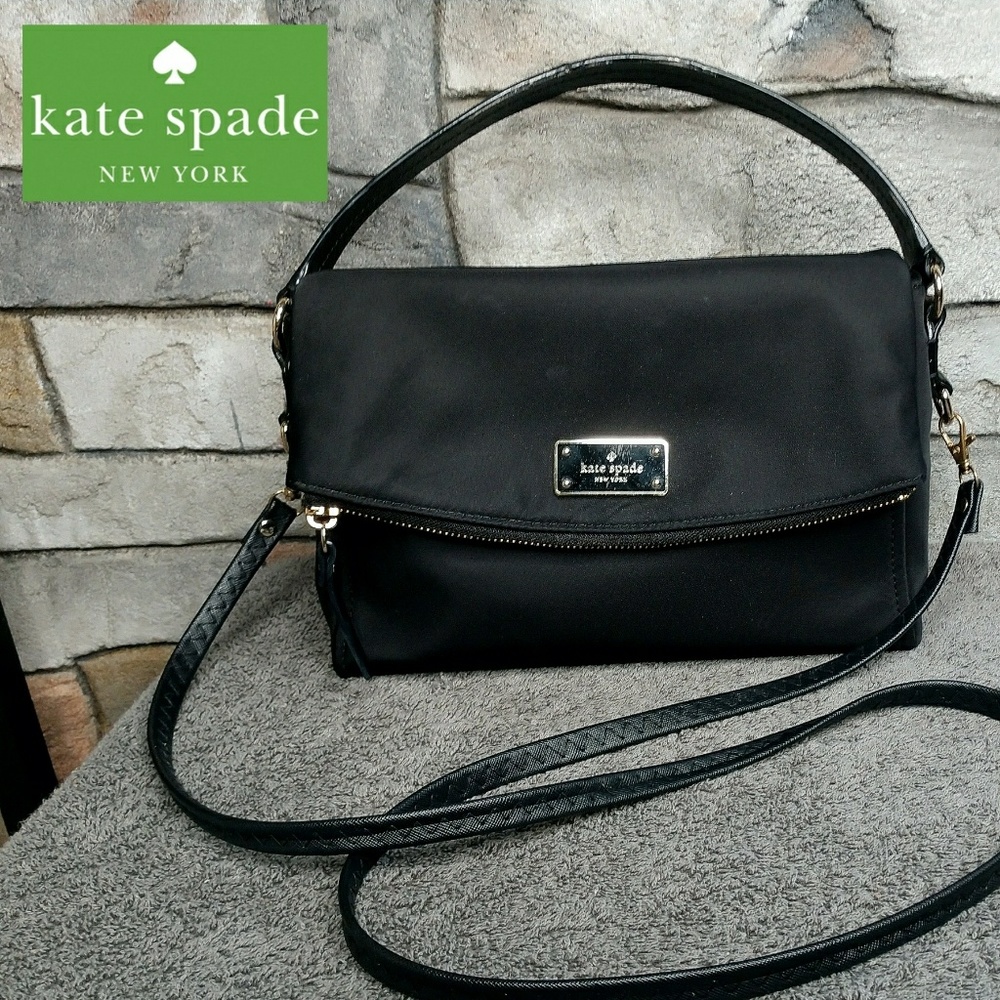 Kate Spade Black Nylon Fold Over Crossbody Tote